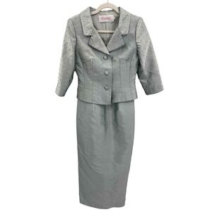 Vintage Montage Collection by Mon Cheri Mother Bride Dress‎ Set sz 4 Green Silk